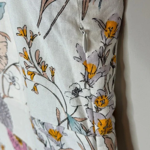 Ann Taylor Floral Linen Blend Smocked Midi Dress White Orange Pink 6 NEW $179 - Picture 8 of 16